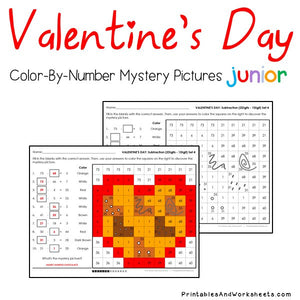 Valentine's Day Color-By-Number: Subtraction
