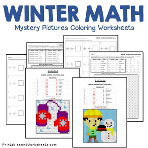 Winter Coloring Worksheets - Fractions