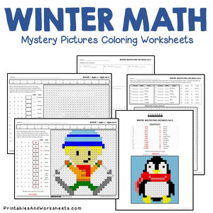 Winter Math Coloring Worksheets
