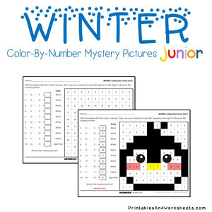 Winter Color-By-Number: Subtraction