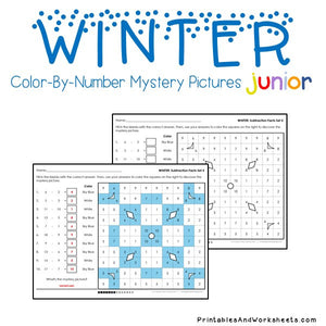 Winter Color-By-Number: Subtraction